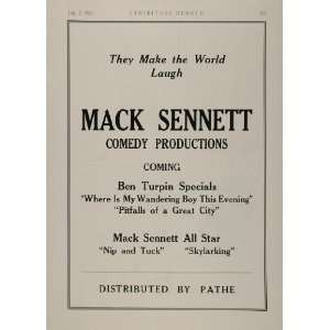 1923 Ad Mack Sennett Silent Film Comedy Comedies Turpin   Original 
