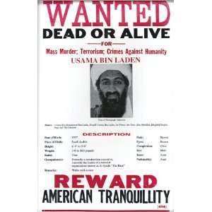 FBI Most Wanted Usama/ Osama Bin Laden Wanted Dead or Alive 14 x 22 