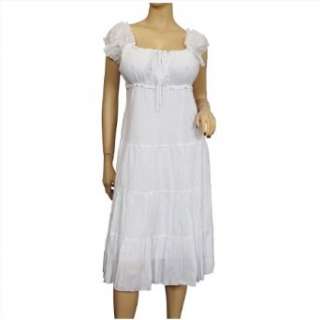  Plus Size White Cotton Empire Waist SunDress: Clothing
