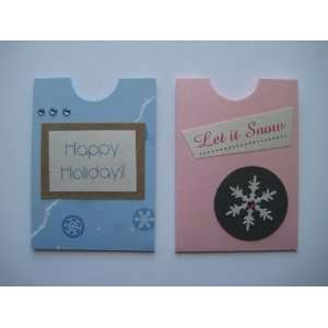 Handmade Holiday Gift Card Holder Enclosure   Set of 2   Blue & Pink 