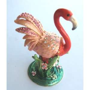  Flamingo Enameled Jeweled Box In laid Czech Crystals: Home 