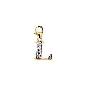  Letter L, 14K Yellow Gold Diamond Charm: Jewelry