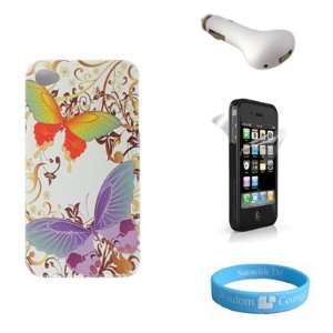 Butterfly snap on Carrying Case for iPhone 4 + USB Car Charger + 2 