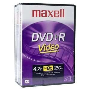 Maxell 8x 4.7GB 120 Minute DVD+R Media 5 Pack w/DVD Cases 
