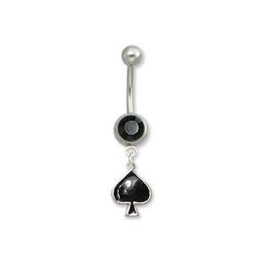 14g   12g   10g SINGLE GEM WITH BLACK SPADE CHARM NAVEL BELLY BUTTON 
