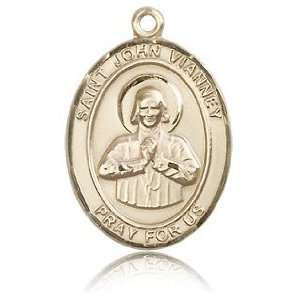  14kt Yellow Gold 1in St John Vianney Medal Jewelry
