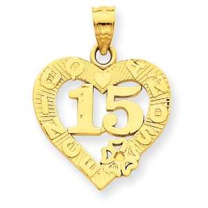  14k Gold 15 in Quince Anos Heart Frame Pendant: Jewelry