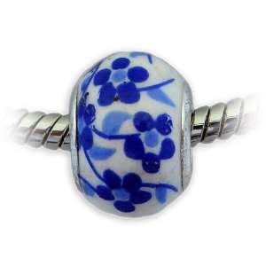 slide on Charm porcelain Bead by SL art Flowers blue #16113, Beads 