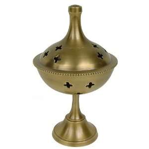 Brass Incense Holder with Detailed Removable Lid, Stands 6 Inches Tall 