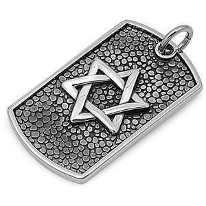  Steel Pendant   Dog Tag with Star of David: Jewelry