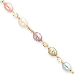  8.25in Gold Plated Multicolored Glass Pearl Bracelet 
