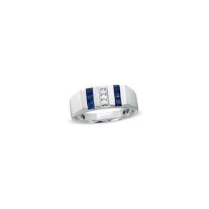  ZALES Mens Lab Created Sapphire and Diamond Bar Ring in 