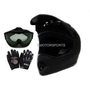 TMS Youth Flat Matte Black ATV Motocross Helmet with Goggles and 