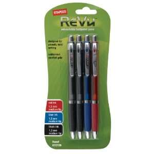  Staples ReVu Retractable Ballpoint Pens Pack of 4 (Red 