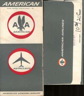 American Airlines system timetable dated 8/1/67 and an Express ticket 
