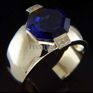 Lab Sapphire Diamonds 10k Solid Gold Mens Ring r00047  