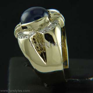 Natural Sapphire Diamonds Solid Gold Mens Ring r00060  