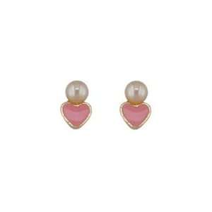   YG Pearl with Pink Heart Screwback Earrings (4mm by 6mm / 3mm Pearl