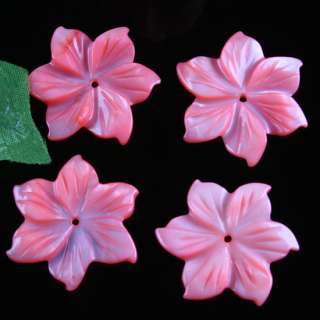 25 x 25mm Pair Pink Shell Carved Flower Loose Beads  