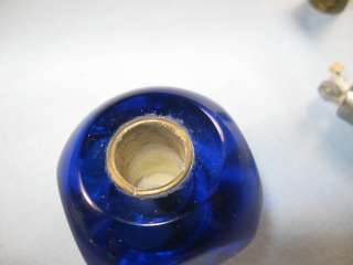Vintage 40s Blue Glass & Brass Table Lighter  