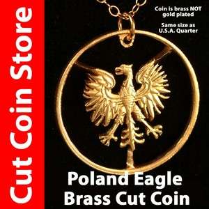 Polish Eagle Pendant Necklace Poland Zloty Hand Cut out Coins by Cut 