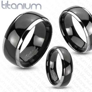 Solid titanium mens ring black IP center dome wedding band engagement 