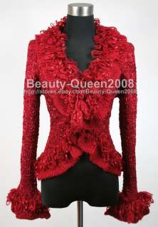 RUFFLE New Womens Cardigan Sweater Coat Red Top XS/S/M  
