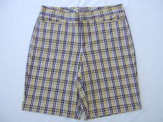 Dockers Mid Rise Curvy Fit Shorts 12 Black/Yellow Plaid  