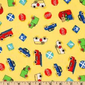  45 Wide Starlight Cars Flannel Yellow Fabric By The Yard 