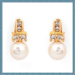 White Freshwater Pearl & White Topaz Earrings In SOLID 10k Yellow Gold