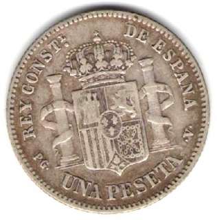 SPAIN ESPAÑA COIN 1 PESETA 1894 (94) PG V VF  