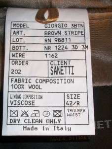 42R GIORGIO SANETTI Super 100s Merino Wool Brown Pinstripe Suit Italy 