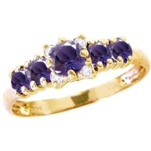   Gold Five Stone Gem and Diamond Ring Iolite, size5.5: diViene: Jewelry