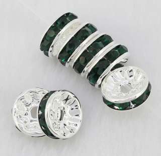 10mm Emerald Crystal Silver Plated Rondelle Spacer Loose Beads 
