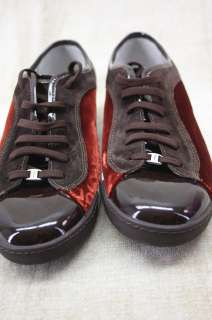 Mens Ferragamo Brown Patent Red Velvet Sneakers size 9.5 RARE! $450 