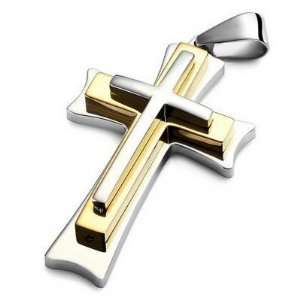  Mens Gold Stainless Steel Cross Pendant Necklace Jewelry
