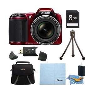   ED Glass Lens and 3 inch LCD (Red) 8GB Premiere Bundle: Camera & Photo