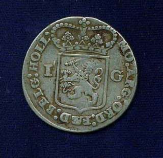 NETHERLANDS HOLLAND 1794 1 GULDEN SILVER COIN, VF+  