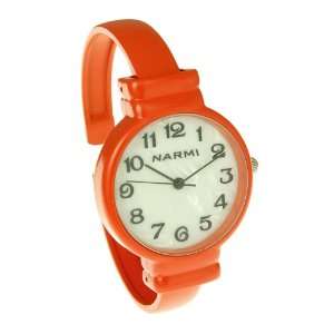    Bright Orange Round Large Face Over Wrist Bangle Watch: Jewelry