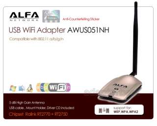 Alfa AWUS051NH USB Wireless N 802.11a/b/g/n WiFi Adapter Dual Band 2.4 