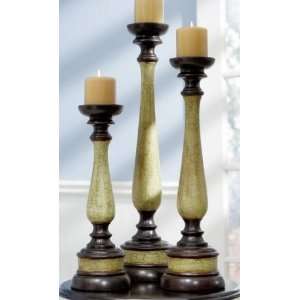 Set of 3 Candle Stands in Distressed Green Finish