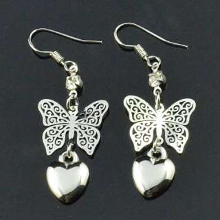   Crystal Silver Butterfly Heart Dangle Party Earring #132  