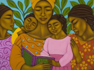 Print * Family Children Ethnic Art Reading Painting  