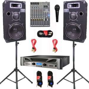   10 Speakers, Mixer, Mic, Stands and Cables DJ Set New CROWN1000CSET5