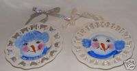 Set of 2 Hand Painted Mr. & Mrs. Snowman Plates  