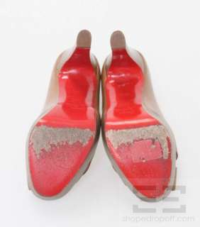 Christian Louboutin Tan Leather Stacked Platform Peep Toe Heels Size 