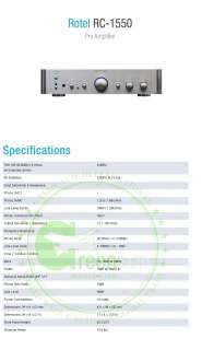 ROTEL RC 1550 Output Sensitivity / Impedance   1V / 100 Ohms Pre 