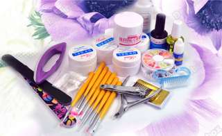 UV Gel Acrylic Liquid French Nail Art Tips Kit Tool Brush Glue Oil 