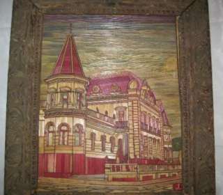 Antique Rare Mexican straw mosaic framed, popotillo.  