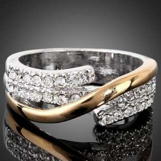 Tone Swarovski Crystal Gold GP Wedding Engagment Ring  